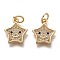 Brass Micro Pave Clear Cubic Zirconia Charms, Cadmium Free & Lead Free, Long-Lasting Plated, Star with Smiling Face, Golden, 13x11x1.5mm, Hole: 3mm