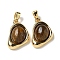 Natural Tiger Eye Teardrop Pendants, Brass Drop Charms, Real 18K Gold Plated, 18x12x5.5mm, Hole: 3.5x2mm