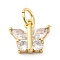Brass Micro Pave Clear Cubic Zirconia Pendants, Cadmium Free & Lead Free, Butterfly Charms, with Jump Ring, Real 16K Gold Plated, 9.5x11x3mm, Hole: 3.5mm
