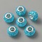 Crackle Resin European Beads, Large Hole Beads with Silver Color Core, Rondelle, Dodger Blue, 13.5x9mm, Hole: 5mm