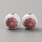 Printed Wood European Beads, Large Hole Round Beads, Flower, Tomato, 15~15.5mm, Hole: 4mm