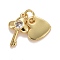 Cubic Zirconia Pendants, with Rack Plating Brass Findings, with Jump Rings, Long-Lasting Plated, Lead Free & Cadmium Free, Key & Heart, Real 18K Gold Plated, 15mm, Jump Ring: 4.6x0.8mm, 3mm Inner Diameter, Key: 12.5x7x2mm, Heart: 8x8x1mm
