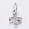 Brass Micro Pave Cubic Zirconia Tiny Cross Charms, Platinum, 6.5x5x2mm, Hole: 2.5mm