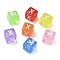 Spray Painted Transparent Acrylic Beads, Cube with Letter, Mixed Color, Letter X, 9.5x9.5x10mm, Hole: 3.8mm, about 570pcs/500g