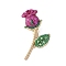 Alloy Rhinestone Brooches, Rose Flower, Golden, Fuchsia, 36.5x25.5mm