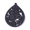 Wood Pendants, Dyed, Teardrop with Flower, Black, 50.5x38x1.5mm, Hole: 1.4mm