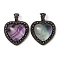 Natural Fluorite Pendants, Heart Charms, with Rack Plating Antique Silver Tone Brass Findings, Cadmium Free & Lead Free, 28.5x27x9mm, Hole: 7x5mm