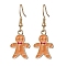 Christmas Theme Alloy Enamel Dangle Earrings, 304 Stainless Steel Earrings for Women, Gingerbread Man, 37x14mm