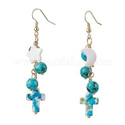 Серьги-подвески из нержавеющей стали 304 с синтетической бирюзой и луной и звездами EJEW-JE06516-02