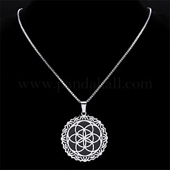 Женские ожерелья с подвеской в виде цветка жизни из нержавеющей стали 201 FS-WGA65E4-01