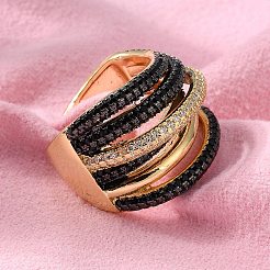 Латунное многолинейное открытое кольцо-манжета с покрытием стойки RJEW-C065-01G