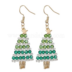 Серьги-подвески в форме рождественской елки из нержавеющей стали 304 EJEW-MZ00521