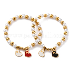 201 браслет из нержавеющей стали с круглыми бусинами BJEW-C090-03G-B