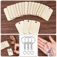 50 подвеска из натурального необработанного дерева тополя с 50 железными разъемными кольцами для ключей с 50 соединительными кольцами из нержавеющей стали 304 с 2 пучками 2-слойного джутового шнура&nbsp;DIY-SP0001-67A