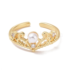 Кольцо-манжета с короной из прозрачного кубического циркония и акриловым жемчугом RJEW-P032-14G