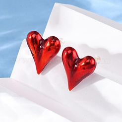 Серьги-гвоздики с эмалью в форме сердца из латуни EJEW-S274-01G