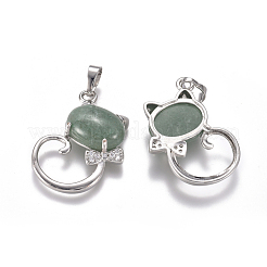 Кулоны с котенком из авантюрина из натурального зеленого авантюрина G-L512-R02