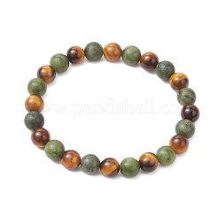 Браслеты из натурального тигрового глаза и южного китайского нефрита с круглыми бусинами для мужчин и женщин BJEW-JB12016