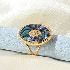 Овальные манжеты из нержавеющей стали 304 с ракушками пауа и стразами для женщин X-RJEW-G346-06G-02