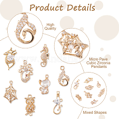 16шт 8 стиля латунные подвески с микропаве и кубическим цирконием&nbsp;KK-CF0001-02