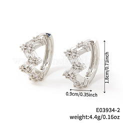 Уникальные латунные волнистые серьги-кольца с прозрачным кубическим цирконием&nbsp;OZ0982-2