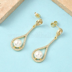 Серьги-гвоздики из латуни с микропаве из прозрачных кубических цирконий в форме капли EJEW-Z144-30G