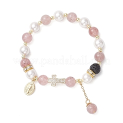 Браслеты из натурального клубничного кварца и ракушечного жемчуга BJEW-JB11823