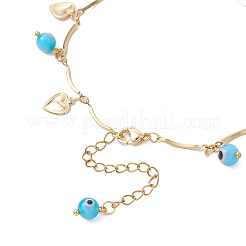 Браслеты на ногу из нержавеющей стали 304 с изогнутыми звеньями цепи с кисточками в форме сердца и сглаза ручной работы для женщин AJEW-AN00742-03