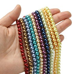 Круглые бусины из экологически чистого окрашенного стекла с жемчугом&nbsp;HY-A002-6mm-M