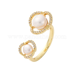 Латунь с натуральным жемчугом регулируемые манжеты RJEW-Q023-03G