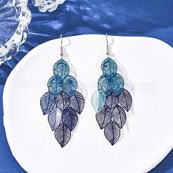 Серьги-подвески в форме листьев из нержавеющей стали 430&nbsp;EJEW-A137-08P-04