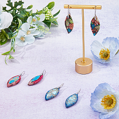 3 пара двухцветных серег-подвесок в виде листьев из натурального регалита с латунными штифтами&nbsp;EJEW-FI0003-17