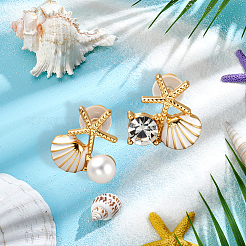 4 пара асимметричных серег 2 стилей со стразами и пластиковым жемчугом&nbsp;EJEW-GO0002-06