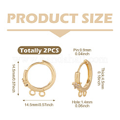 2шт латунные серьги-кольца с микро-паве из прозрачного кубического циркония&nbsp;KK-TA0003-35