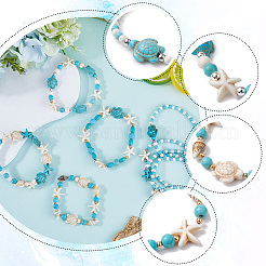 8шт. набор браслетов из синтетических бирюзовых бусин с черепахой и морской звездой&nbsp;BJEW-SC0001-47