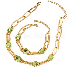 Наборы ожерелий и браслетов из сплава пластика с плоскими круглыми звеньями FS-WG92727-01