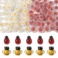 5 шт. бусины ручной работы в виде 3D пчел и 50 шт. стеклянные бусины в виде цветов миллефиори&nbsp;LAMP-YW0001-63