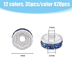 420 шт. 12-цветные разделительные бусины из цинкового сплава со стразами&nbsp;FIND-HY0001-83
