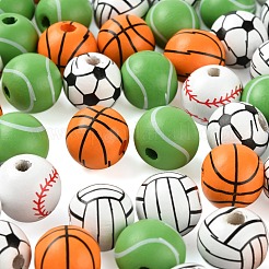 100шт 5 стиля расписные европейские бусины из натурального дерева WOOD-LS0001-45