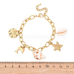 Браслеты с подвесками в виде дельфинов и морских звезд из нержавеющей стали 304 для женщин BJEW-F516-01G