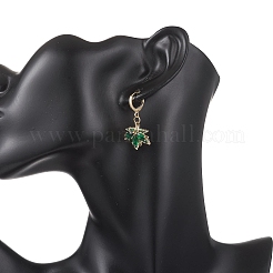 Серьги-подвески из латуни с микропаве из кубического циркония и застежкой-крючком в виде кленового листа.&nbsp;EJEW-JE06916-02