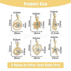 12 шт. 6 стиля латунные подвески с микропаве и кубическим цирконием&nbsp;ZIRC-DC0001-28