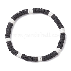 Мужские браслеты из плоских круглых бусин из натуральной лавы и белых ракушек&nbsp;BJEW-JB12462-01