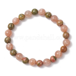 Браслеты из круглых бусин из натурального унакита и лунного камня для мужчин и женщин&nbsp;BJEW-JB11951-01