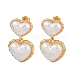 Серьги-гвоздики с подвесками в форме сердца из латунного АБС-пластика EJEW-L275-13G-01