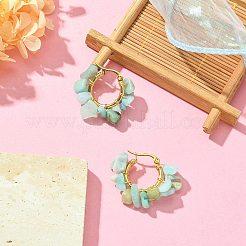 Плетеные серьги-кольца с натуральной амазонитовой крошкой&nbsp;EJEW-JE04940-16