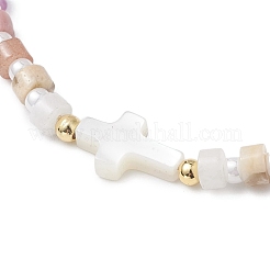 Женские плетеные браслеты из натуральных пресноводных ракушек и смешанных драгоценных камней BJEW-JB12717