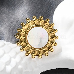 Плоские круглые кольца из нержавеющей стали 304 с белыми ракушками для женщин RJEW-G346-08G-02