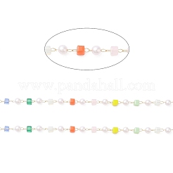 Цепочки из граненого куба из стекла и АБС-пластика с имитацией жемчуга&nbsp;CHS-G026-02KCG-03-1