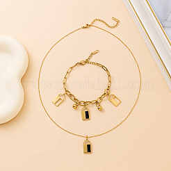 201 комплект из браслетов и ожерелий с подвесками в виде замка из нержавеющей стали со стразами для женщин QK4053